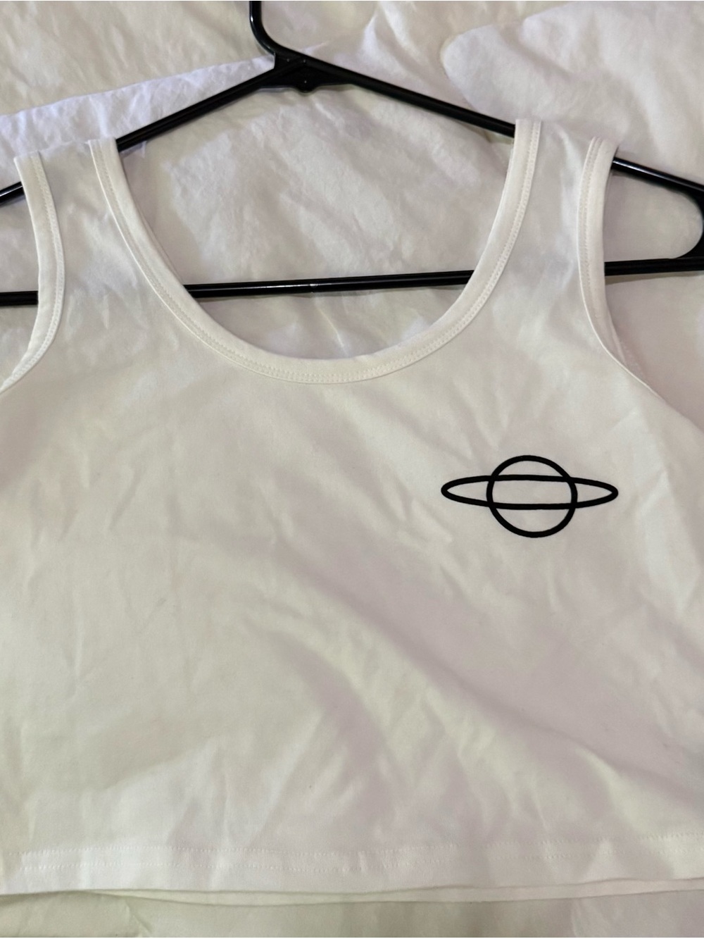 White Crop Tank Top with Minimal Planet Logo